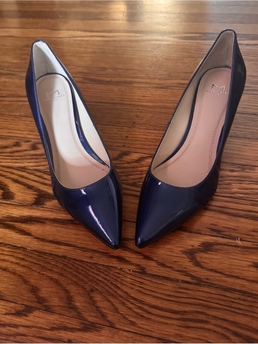 Marc Fisher Navy Patent Pointed Zala Pumps